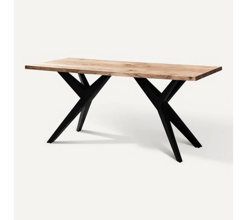 Bureau 200 Cm Bois Massif Acacia Métal Table D’ordinateur Industriel Petit