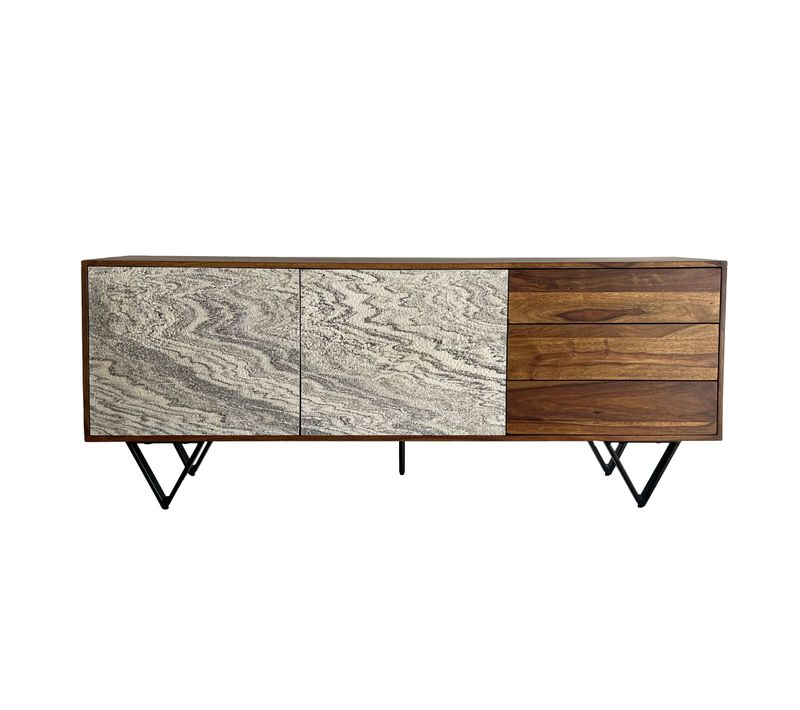 Buffet 175 Cm Buffet Bois Massif Aspect Pierre Commode Portes Tiroirs