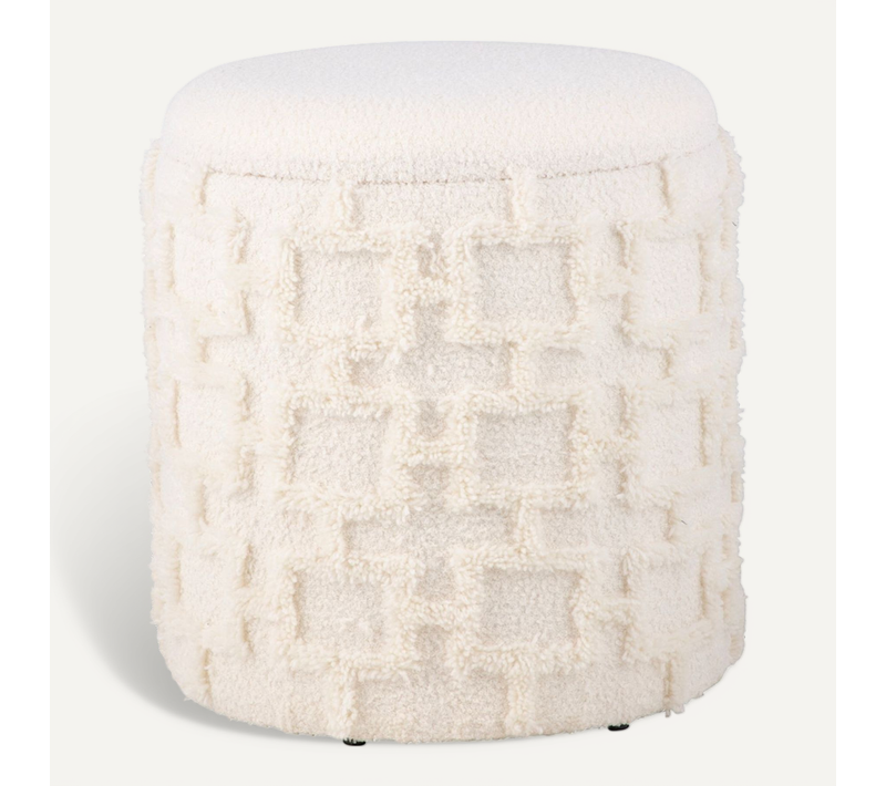 Tabouret Rond Crème Avec Rangement Tissu Doux Salon Chambre Entrée