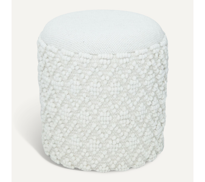 Tabouret Rond en Laine Blanc avec Rangement Amovible Boho 45 cm