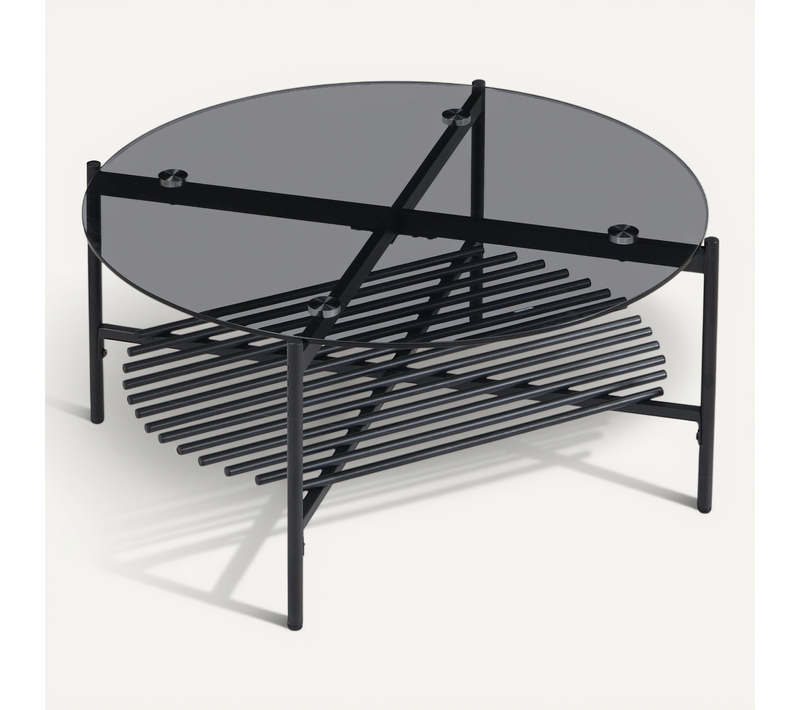 Table Basse Table De Salon Verre Métal 80 Cm Noir Table De Canapé Ronde