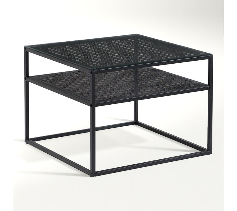 Table Basse En Verre Et Métal, Carrée, 60 Cm, Pour Salon, Rangement, Moderne
