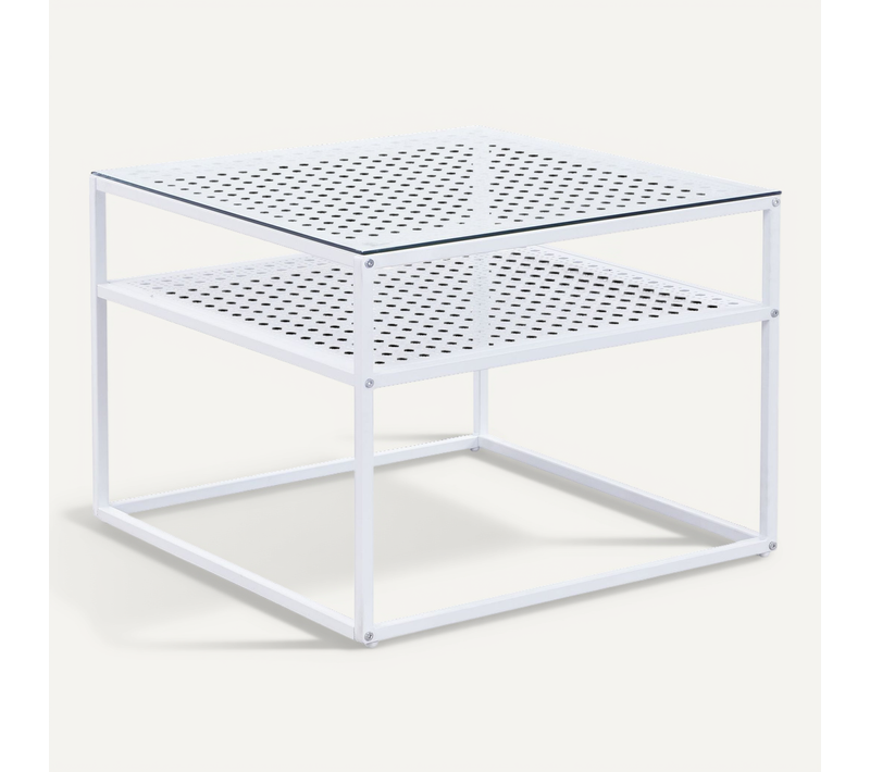Table Basse En Verre Et Métal, Carrée, 60 Cm, Pour Salon, Rangement, Moderne
