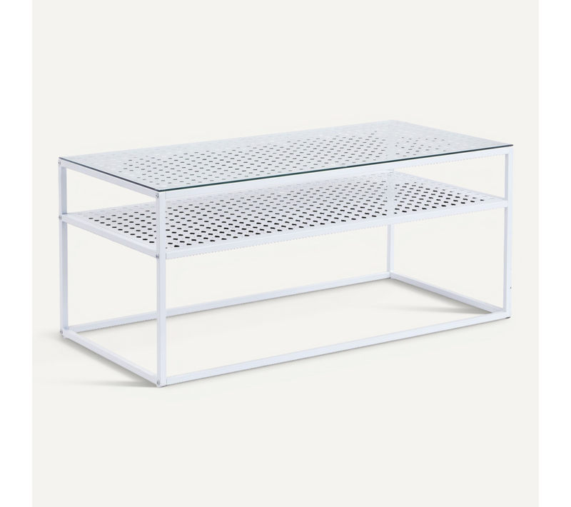 Table Basse Table De Salon Rectangulaire Verre 100 Cm Étagère En Métal Moderne