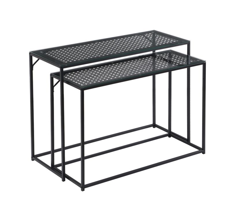 Ensemble De 2 Consoles Tables De Couloir En Métal Plateau En Verre Industriel