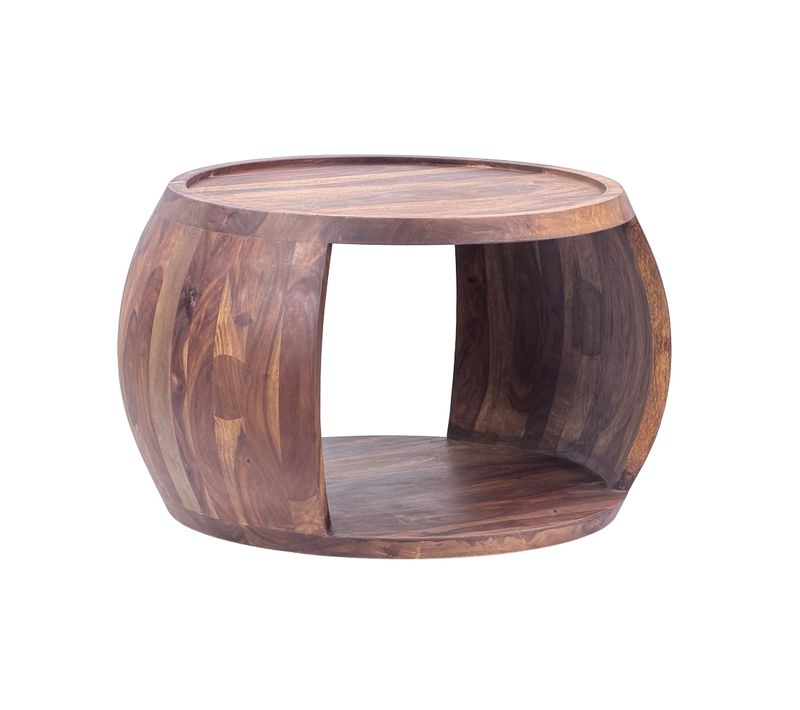 Table Basse Sheesham Bois Massif Ronde 60 Cm Table Salon Compartiment Rangement