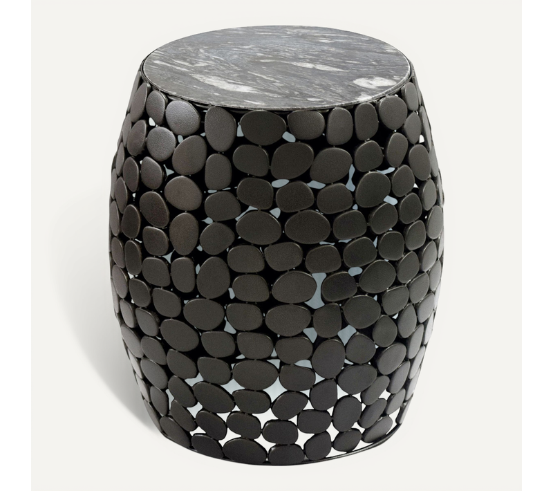Table D'appoint Noir Ronde 40cm Métal Table Basse Marbre Alu Table De Salon Table Décorative