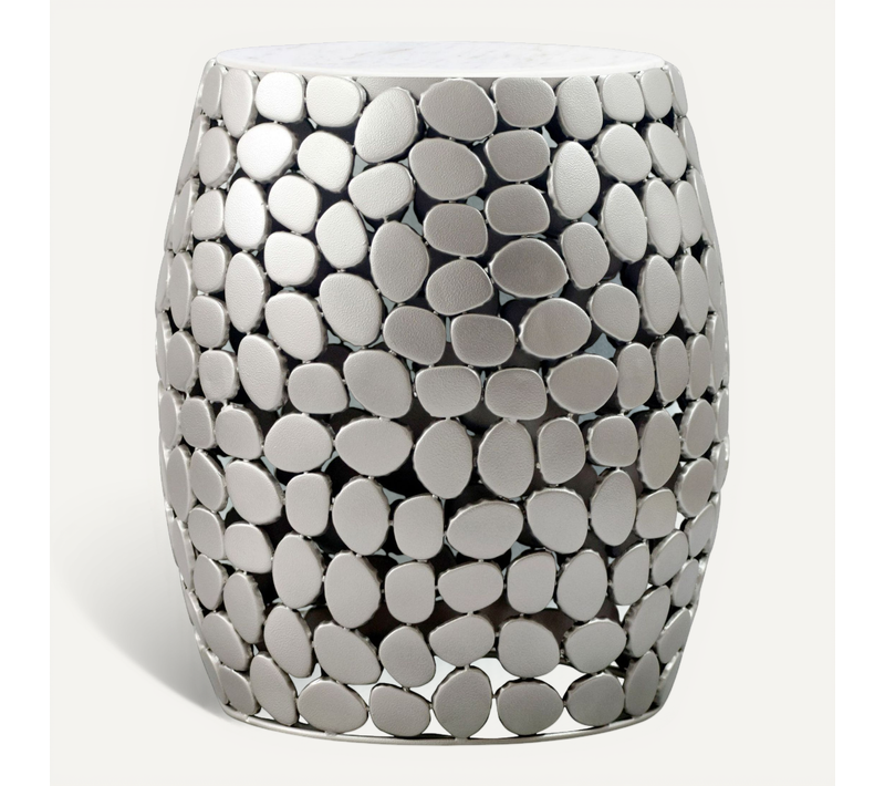 Table D'appoint Argent Ronde 40cm Métal Marbre Alu Table Basse Salon Déco