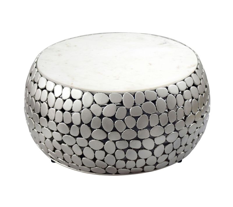 Table Basse Argent Design Ronde 66cm Aluminium Métal Et Marbre Alu Table De Salon