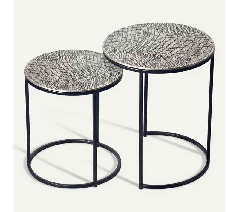Table Gigogne Argent 2 Pièces Métal Rond Table D'appoint Table Basse Aluminium Alu