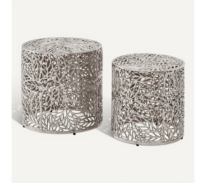 Tables Gigognes 2 Pièces Métal Argenté Table D'appoint Décorative Basse Alu Moderne