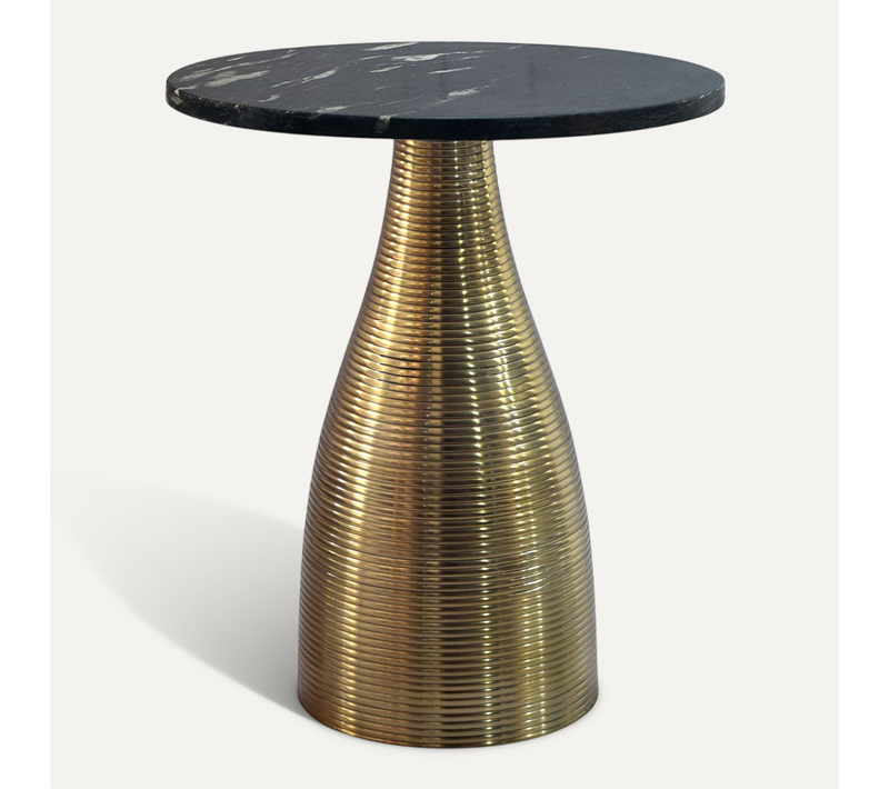 Table D'appoint Noir 40 Cm Aluminium Métal Table Basse Salon Plateau Marbre Rond