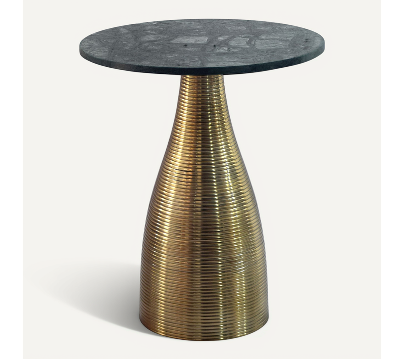 Table D'appoint Vert 40 Cm Aluminium Métal Table Basse Salon Plateau Marbre Rond