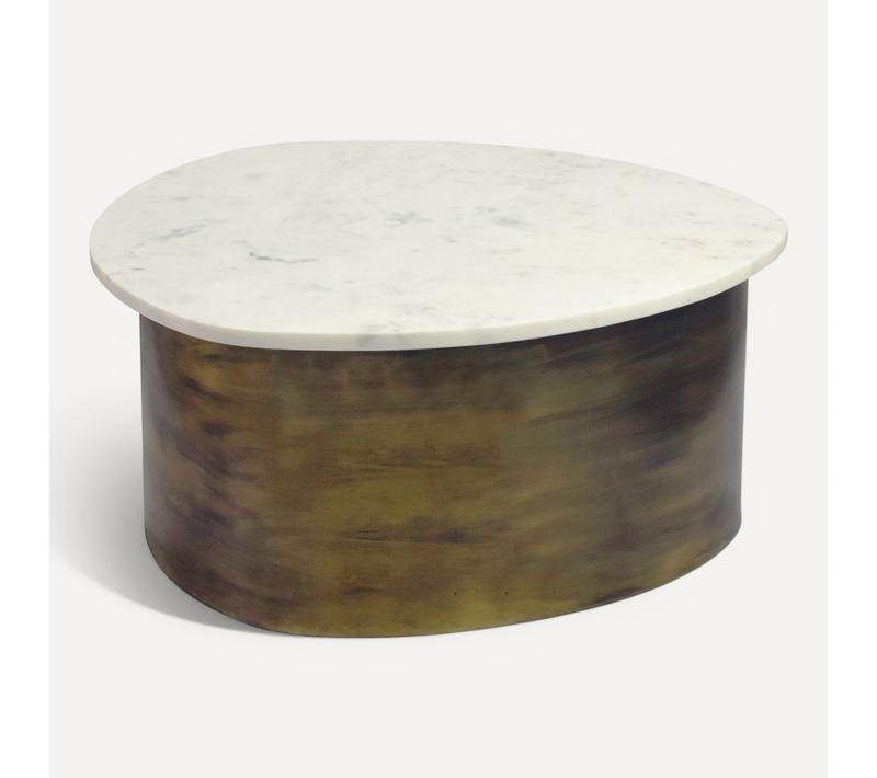 Table Basse 63cm Marbre Blanc Table De Salon Table D'appoint Métal Aluminium Doré