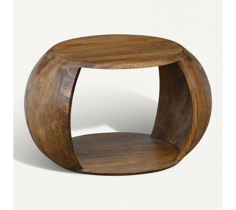 Table Basse Manguier Bois Massif Ronde 60 Cm Table Salon Compartiment Rangement