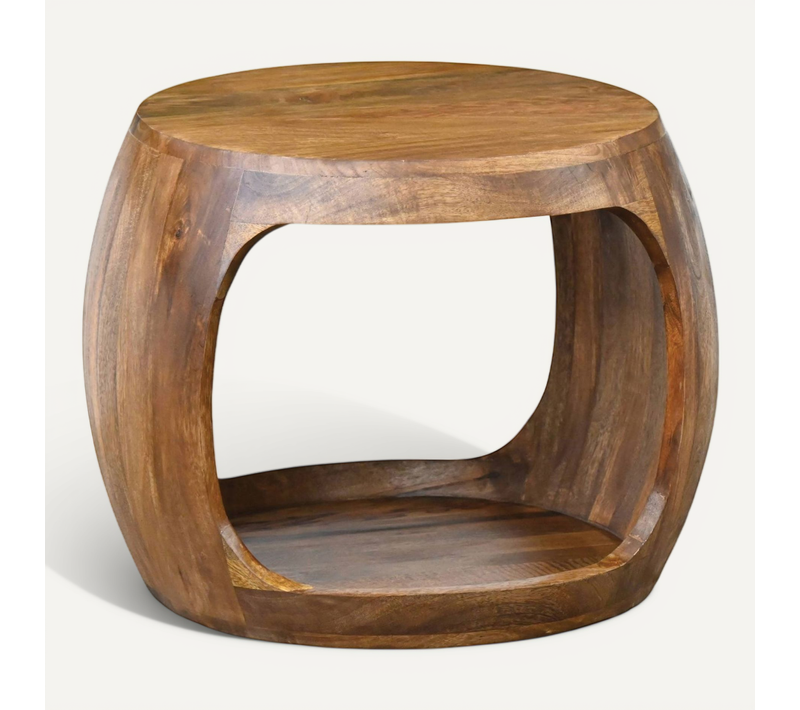 Table D'appoint 50cm Manguier Bois Massif Rond Rangement Table Basse Salon