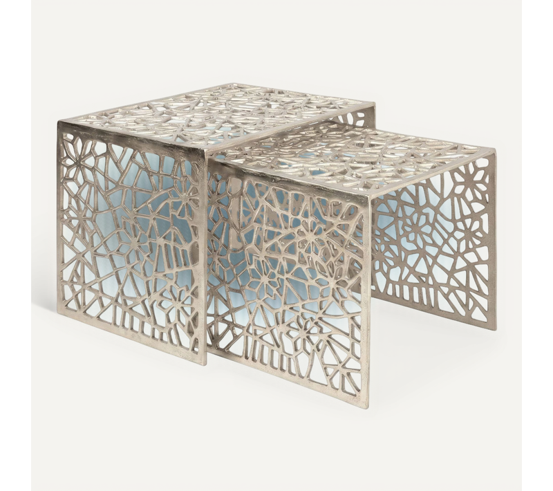 Lot De 2 Tables Gigognes Tables Basses Aluminium Table D'appoint Métal Salon Alu Argenté