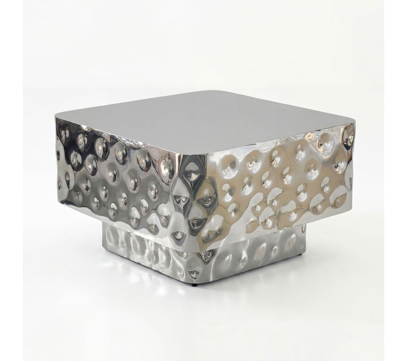 Table Basse 60cm Table De Canapé Métal Table De Salon Table D'appoint Martelé Argenté