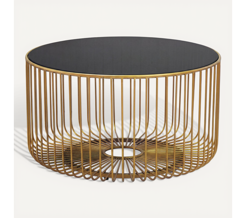Table Basse 60cm Table D'appoint Métal Verre Table De Salon Ronde Or Moderne