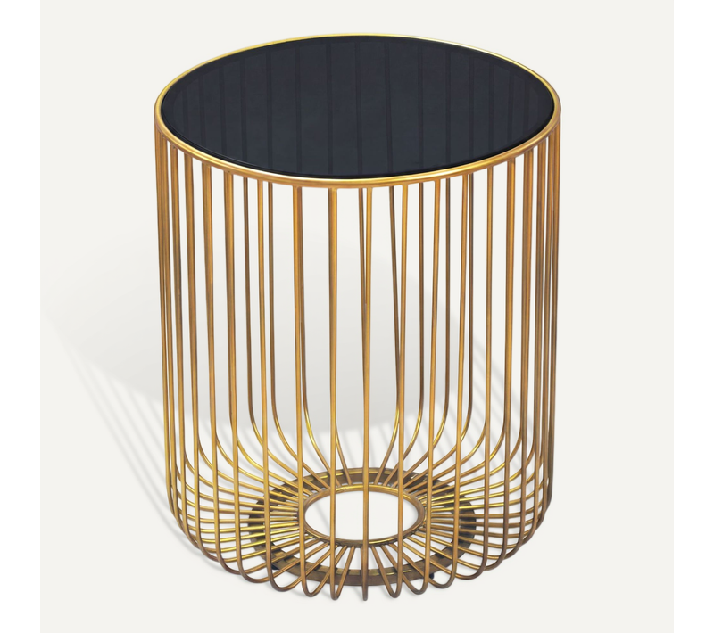 Table D'appoint 40cm Table Basse Métal Verre Table De Salon Ronde Or Moderne
