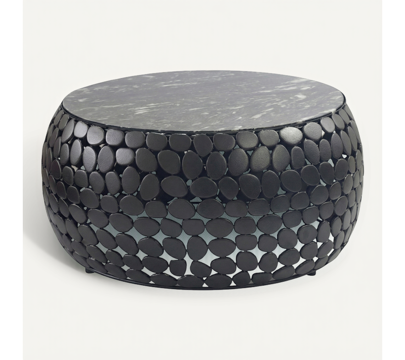 Table Basse Ronde 65cm Table Canapé Aluminium Noir Métal Marbre Table De Salon