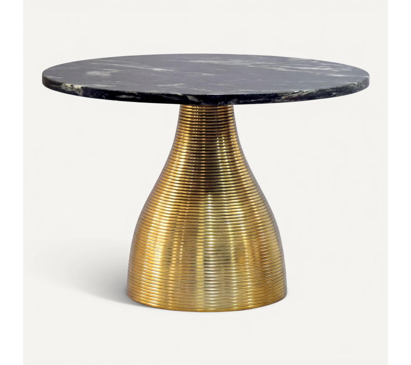Table Basse 60cm Avec Plateau Marbre Table De Salon Table D'appoint Métal Rond Noir