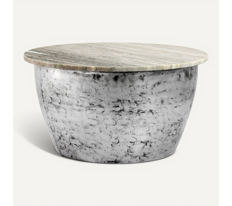 Table Basse 60cm Marbre Blanc Table De Salon Table D'appoint Ronde Argent