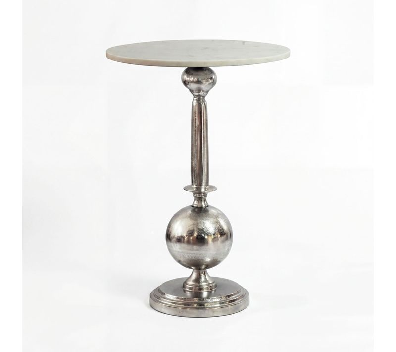 Table D'appoint 40cm Alu Métal Table Basse Salon Plateau Marbre Blanc Rond
