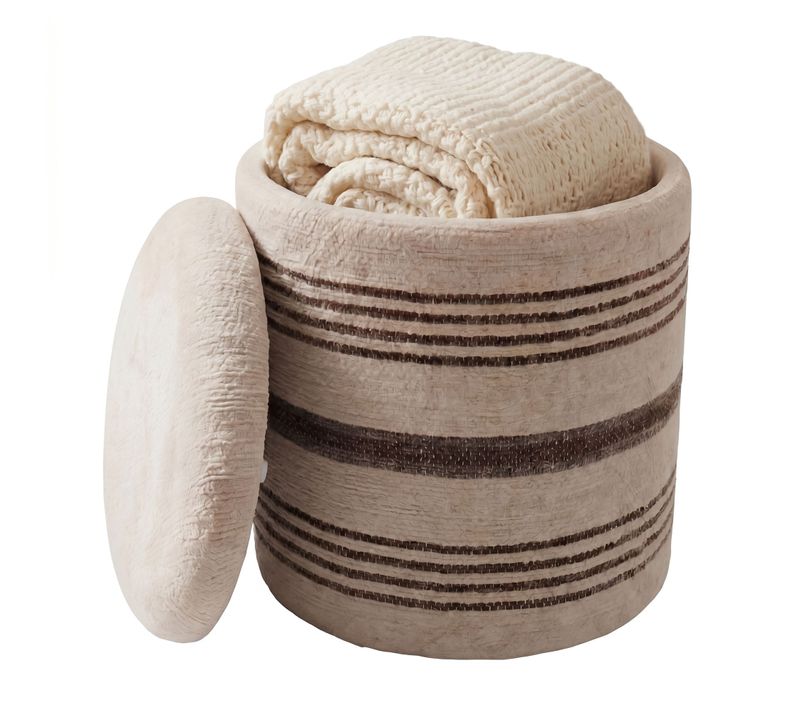 Tabouret Pouf De Rangement En Laine 40cm Beige Pouf Rond En Tissu Rembourré