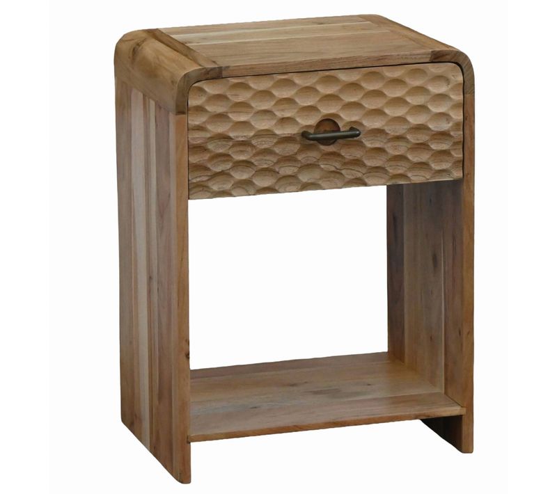 Table De Chevet 54cm Bois Massif, Console De Nuit Haute Avec Tiroir Et étagère