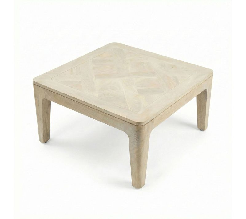Table Basse 60cm Bois Massif Blanc Délavé Table De Canapé Table De Salon Table D'appoint