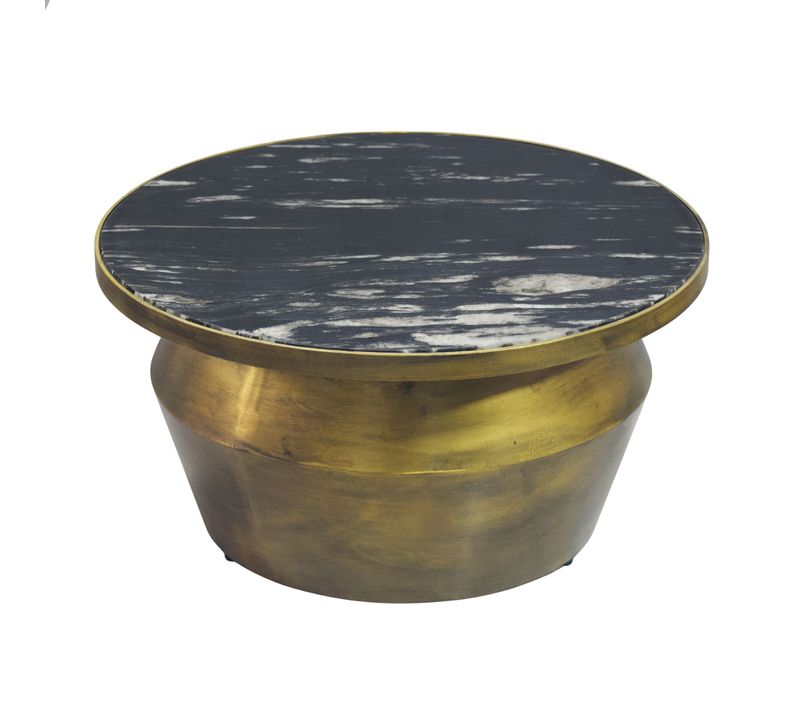 Table Basse Avec Plateau En Marbre Noir Design Table De Salon Métal Ronde 60cm