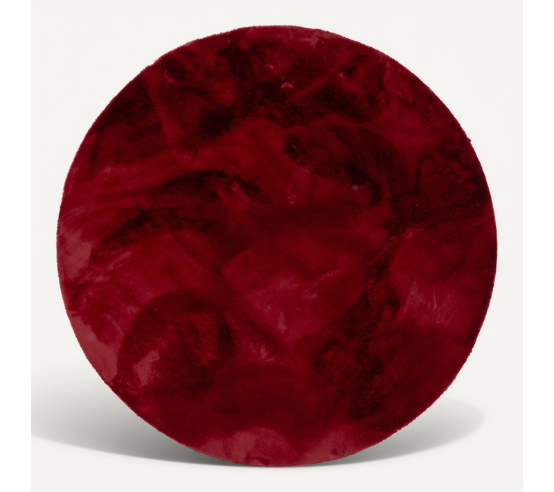 Tapis En Fourrure Plush Rond 80cm Rouge