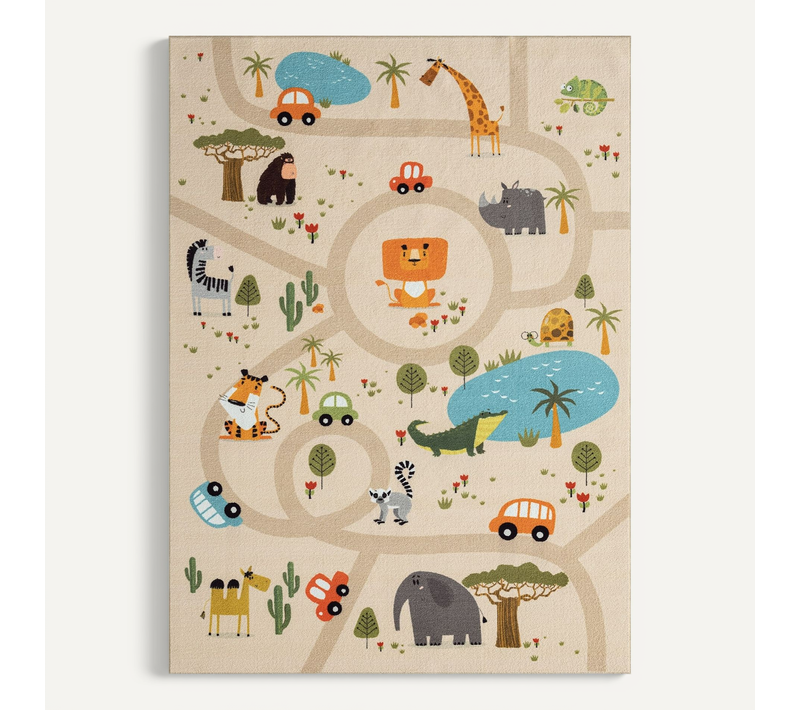 Happy Life Tapis Jeu Safari, Beige, 140x200 Cm