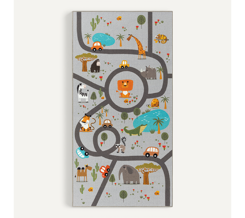 Happy Life Tapis Jeu Safari, Gris, 120x160 Cm