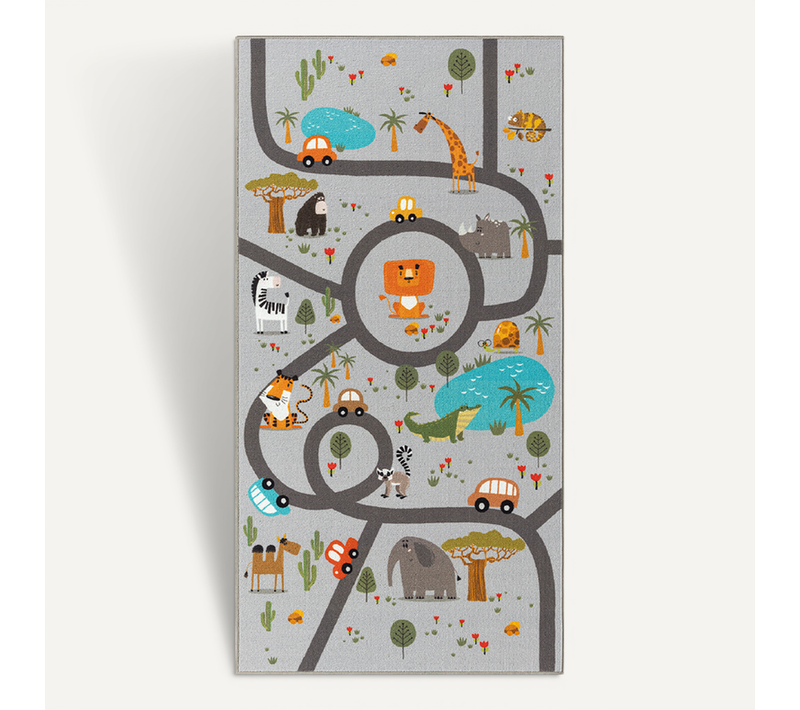 Happy Life Tapis Jeu Safari, Gris, 140x200 Cm