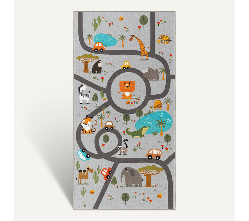Happy Life Tapis Jeu Safari, Gris, 160x220 Cm