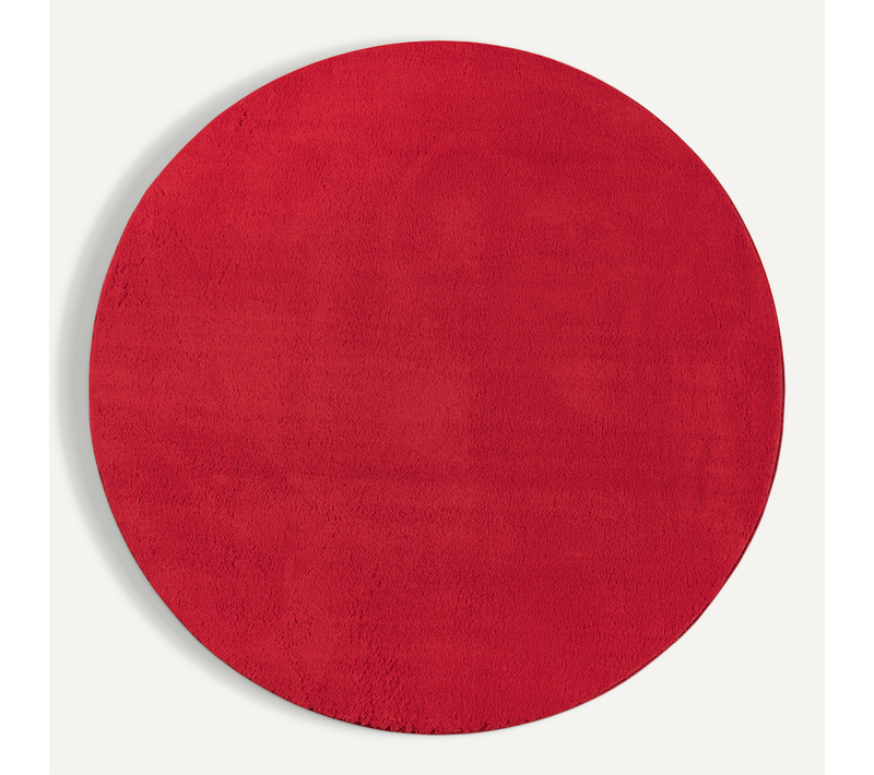 Tapis Moelleux Poils Courts, Antidérapant, Lavable, Soft, Rouge, 120 X 120 Cm