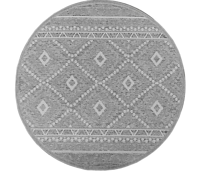 Tapis Calgary Tissé Plat Extérieur Design Moderne, Gris, 160 Cm Ronde