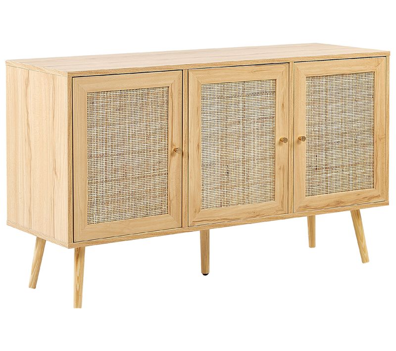 Commode à 3 Portes En Rotin Bois Clair Perote