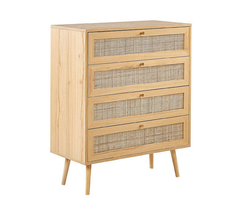 Commode à 4 Tiroirs En Rotin Bois Clair Perote