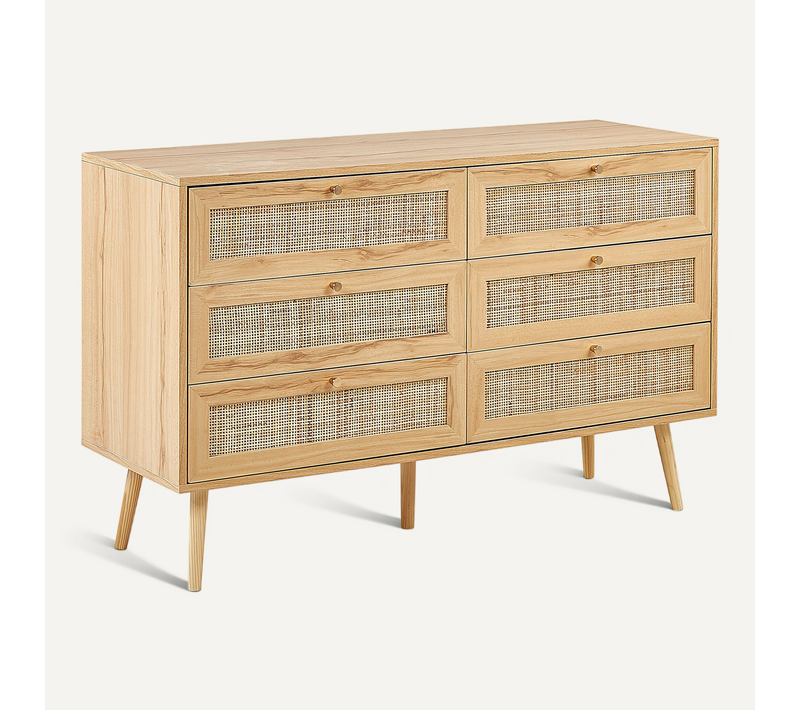 Commode à 6 Tiroirs En Rotin Bois Clair Perote