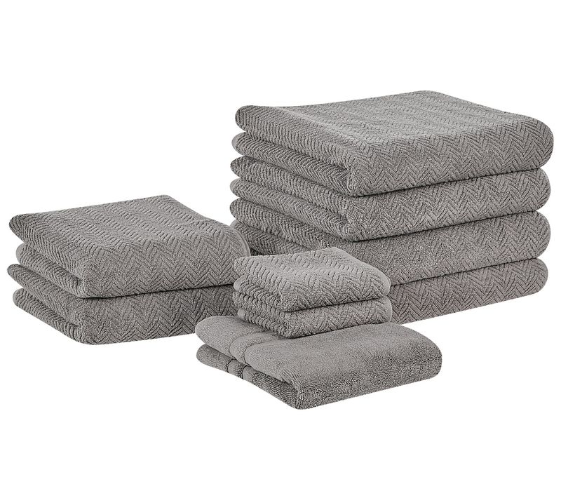 Lot De 9 Serviettes De Bain En Coton Gris Mitiaro