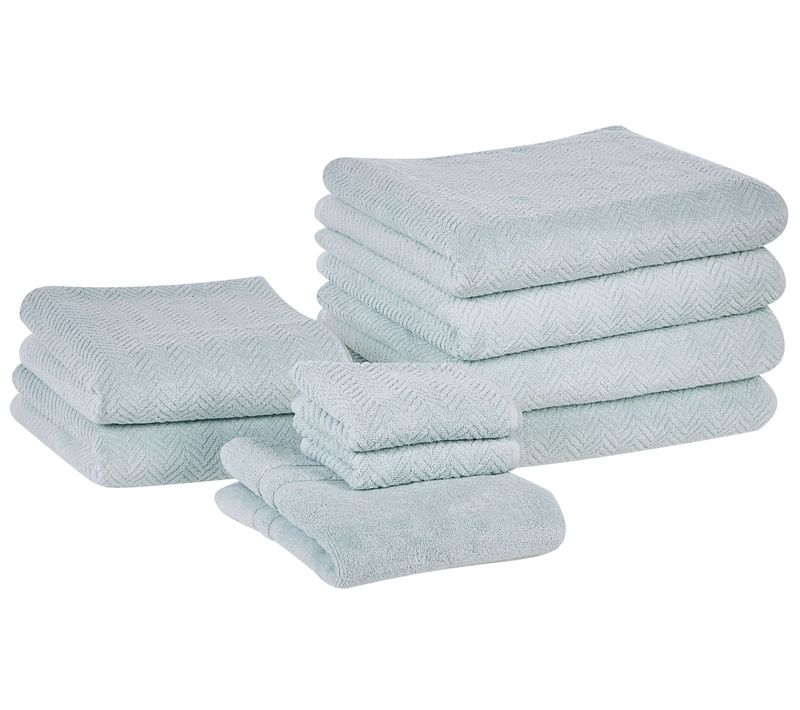 Lot De 9 Serviettes De Bain En Coton Vert Menthe Mitiaro