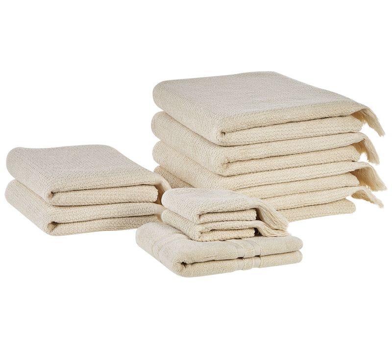 Lot De 9 Serviettes De Bain En Coton Beige Atiu