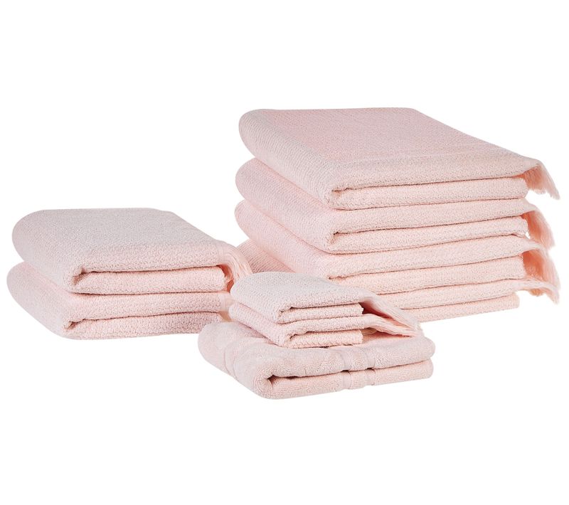 Lot De 9 Serviettes De Bain En Coton Rose Pastel Atiu