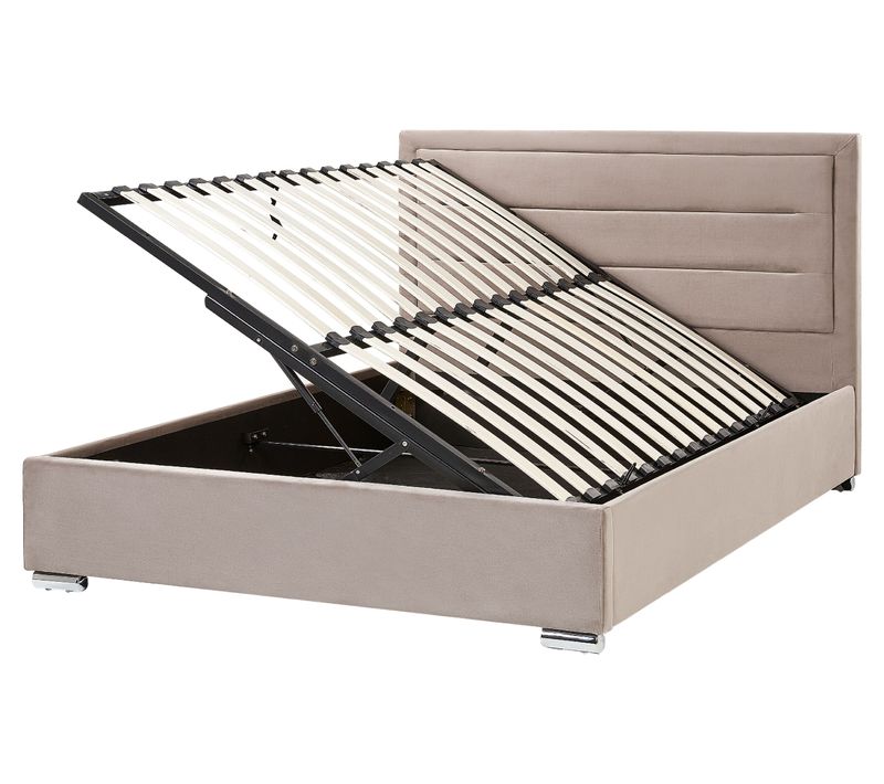 Lit Ottoman Velours Rouen 160 X 200 Cm Taupe