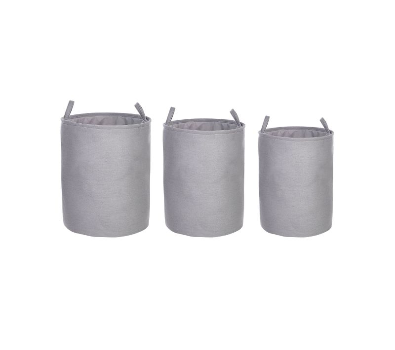 Lot De 3 Paniers En Tissu Polyester Gris Archa