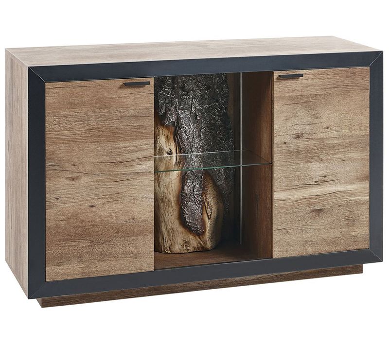 Commode à 2 Portes Teinte Bois Clair Et Noir à LED Marana