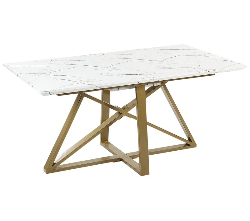 Table à Manger Extensible Dorée Effet Marbre 160/200 X 90 Cm Maximus